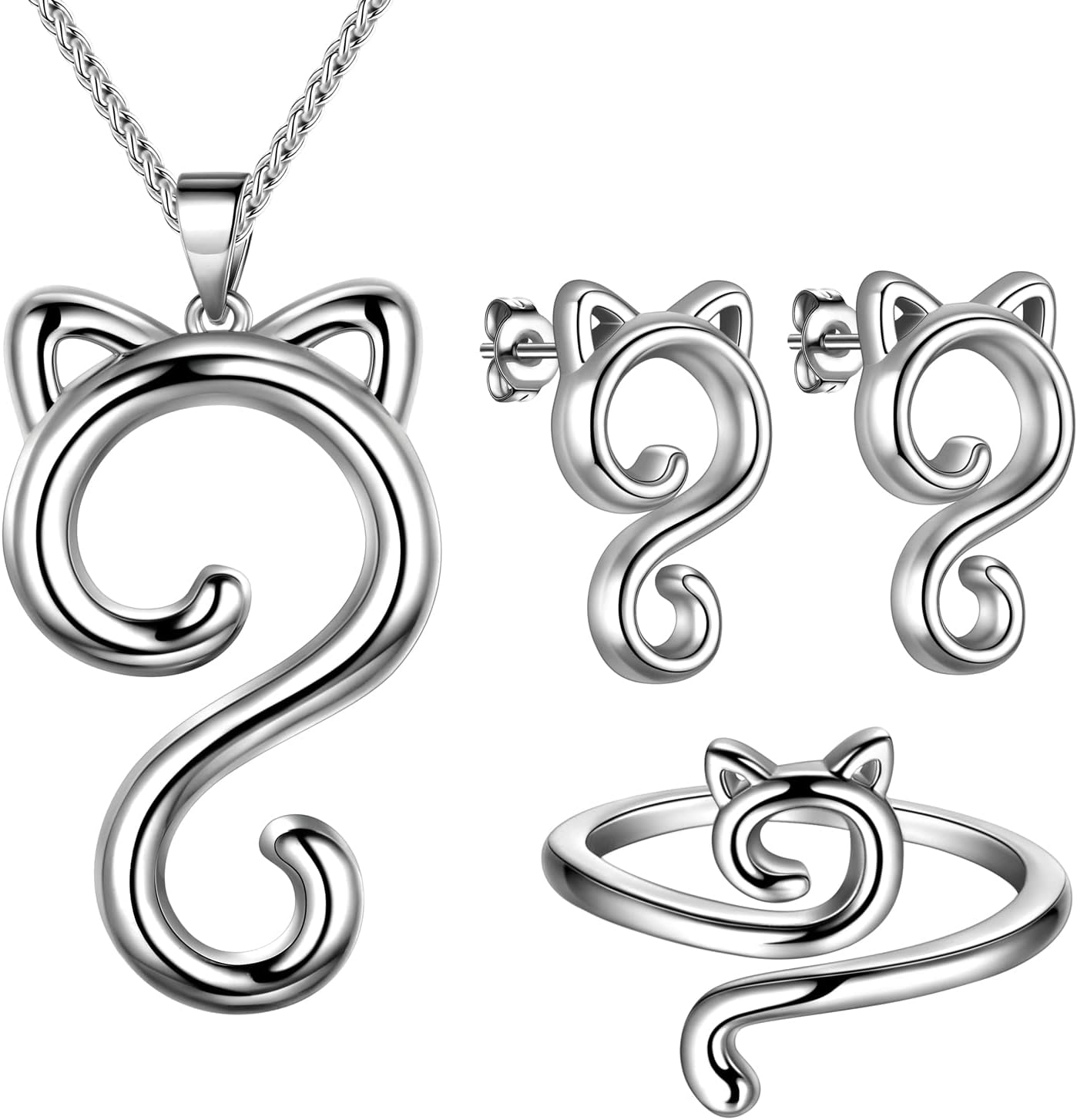 beautlace Cute Cat Adjustable Rings 18K Gold/Silver/Black Gun Plated Lovely Cats Animals Open Ring Jewelry for Women KR0029