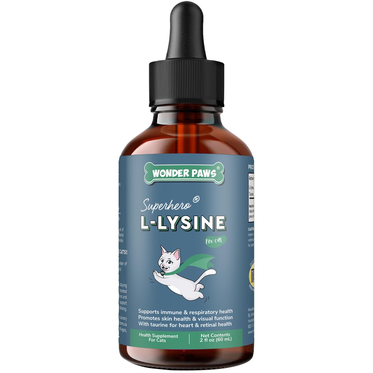 Premium L-Lysine Supplement for Cats – for Immune Support, Sneezing, Runny Nose, Watery Eyes & Nasal Health– 60ML Lysine for Feline Respiratory Support – Cat Lysine Drops with Taurine for Immunity