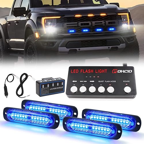 FOXCID 4 luces LED de emergencia para rejilla de montaje en superficie, luz estroboscópica ultra delgada, función de sincronización de peligro