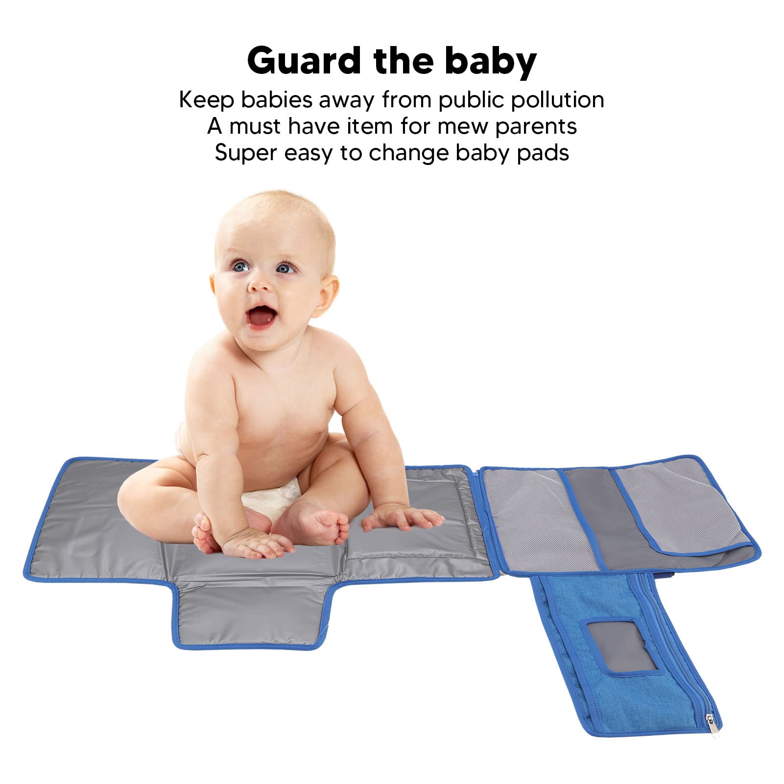 Materassino per fasciatoio, fasciatoio portatile con tracolla per maniglia, fasciatoio da viaggio pieghevole per baby shower (Blu)