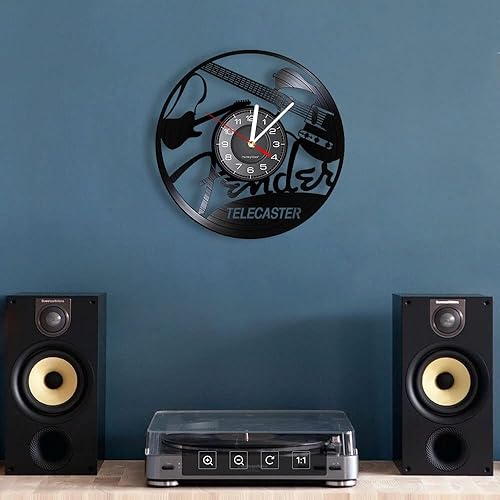 Miniatura 2 de Reloj de pared de vinilo, reloj de pared con patrón de instrumento de guitarra cantante, reloj de pared regalo para los amantes de la música.