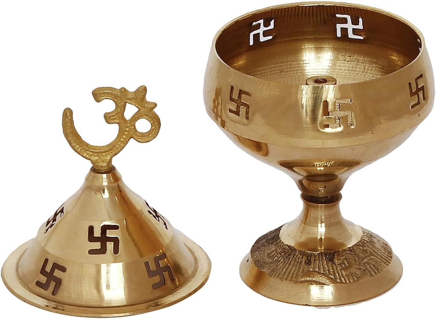 Pure Brass Oil Lamp for Worship – Traditional Jyoti Diya with Om and Swastik Symbols