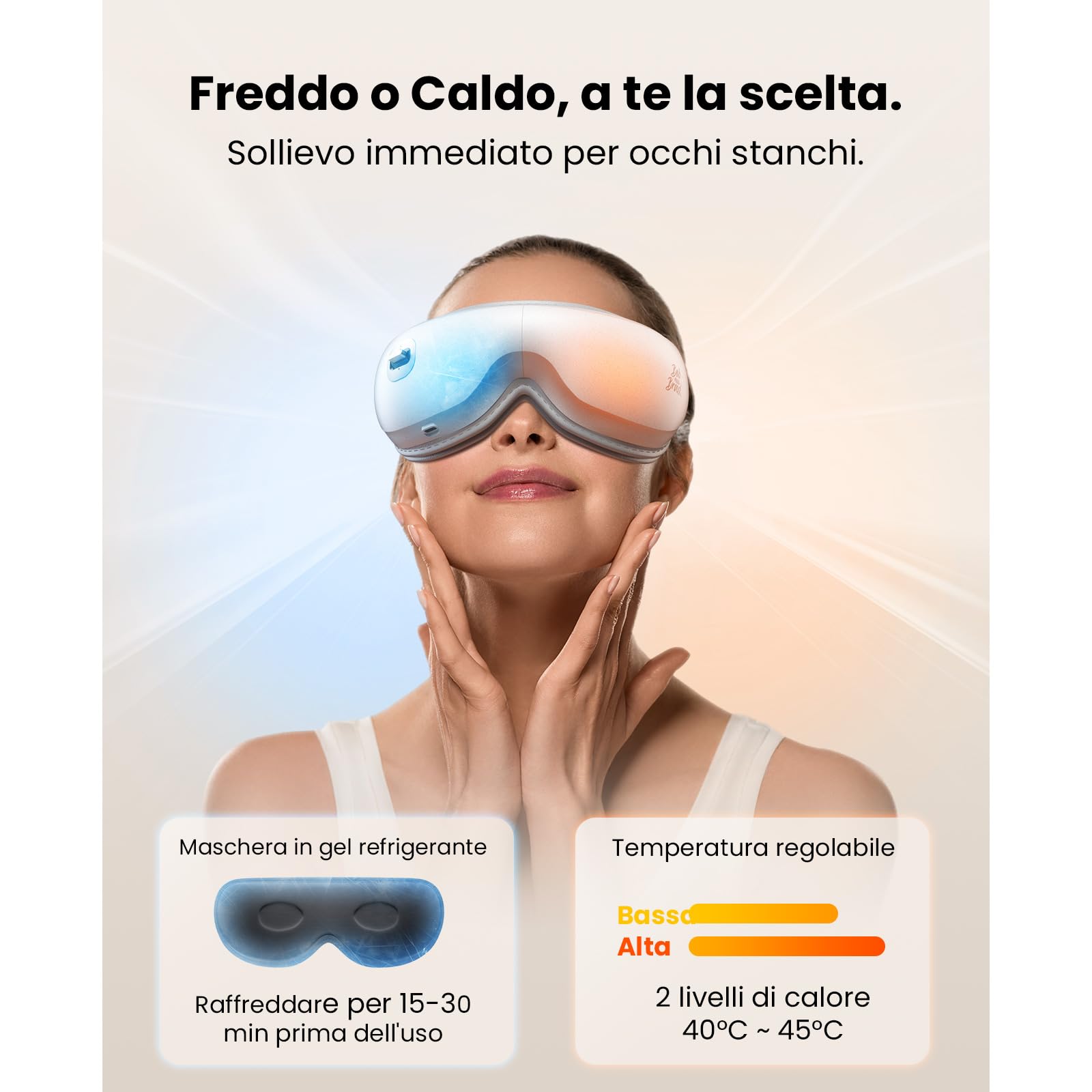 Bob and Brad Zero Pro, Massaggiatore per occhi silenzioso con calore e gel freddo, maschera per occhi con pressoterapia, per emicrania e affaticamento oculare, idea regalo