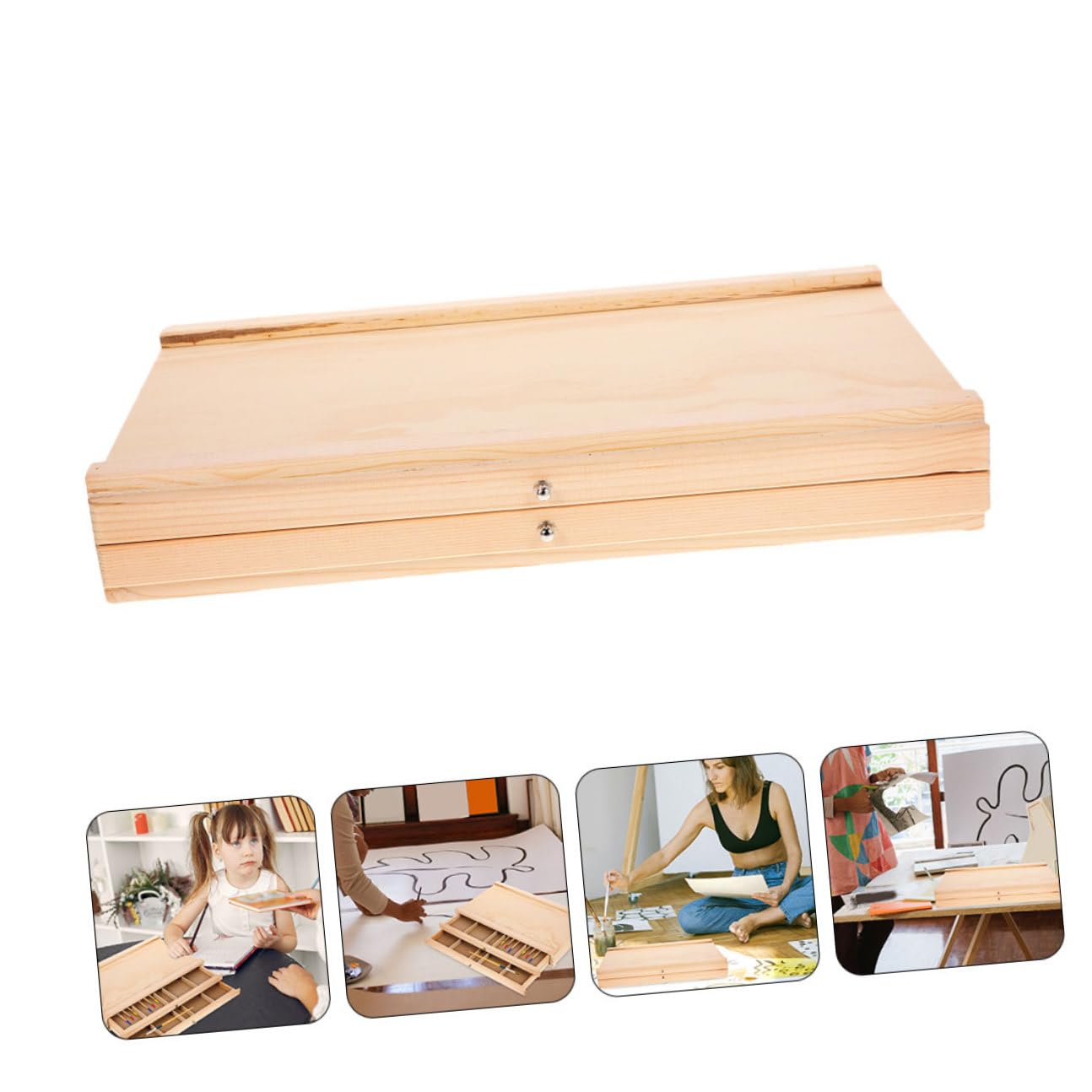 LIFKOME Boîte de Rangement Bois pour Fournitures Artistiques avec Double Portable et Pratique pour Artistes et Étudiants Organise Crayons Pinceaux et Matériel de Dessin