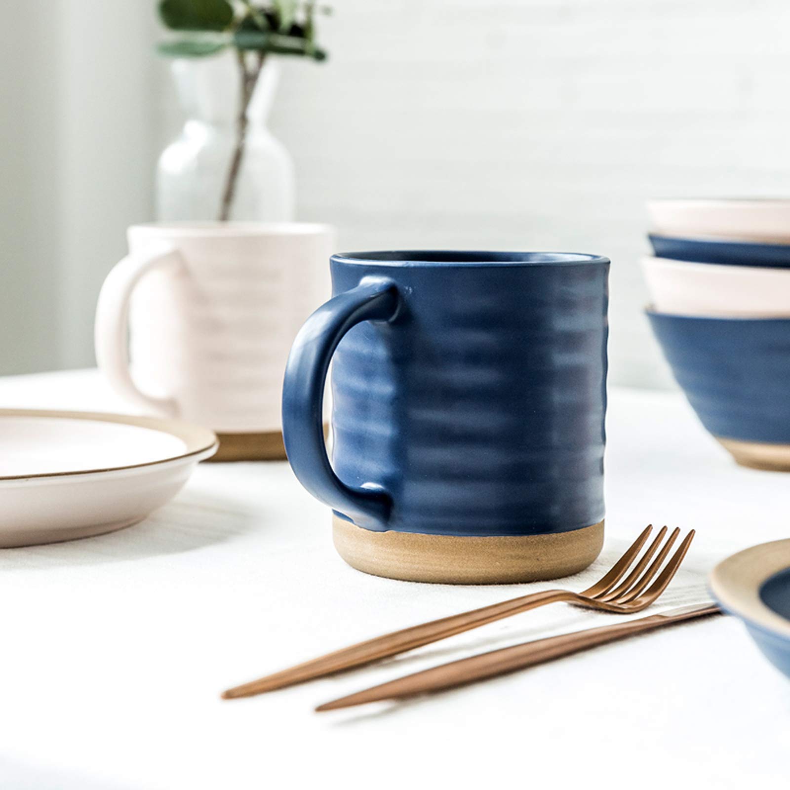 SAeWare Set di stoviglie da 20 pezzi, set di stoviglie classiche in porcellana, set da tavola in ceramica bicolore con 6 ciotole per cereali e 8 piatti da bistecca, elegante set da pranzo essenziale