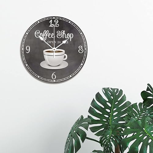 Miniatura 4 de ArogGeld Reloj de pared de café de estilo vintage, reloj de madera de 12 pulgadas, silencioso, sin tictac, funciona con pilas, para sala de estar,