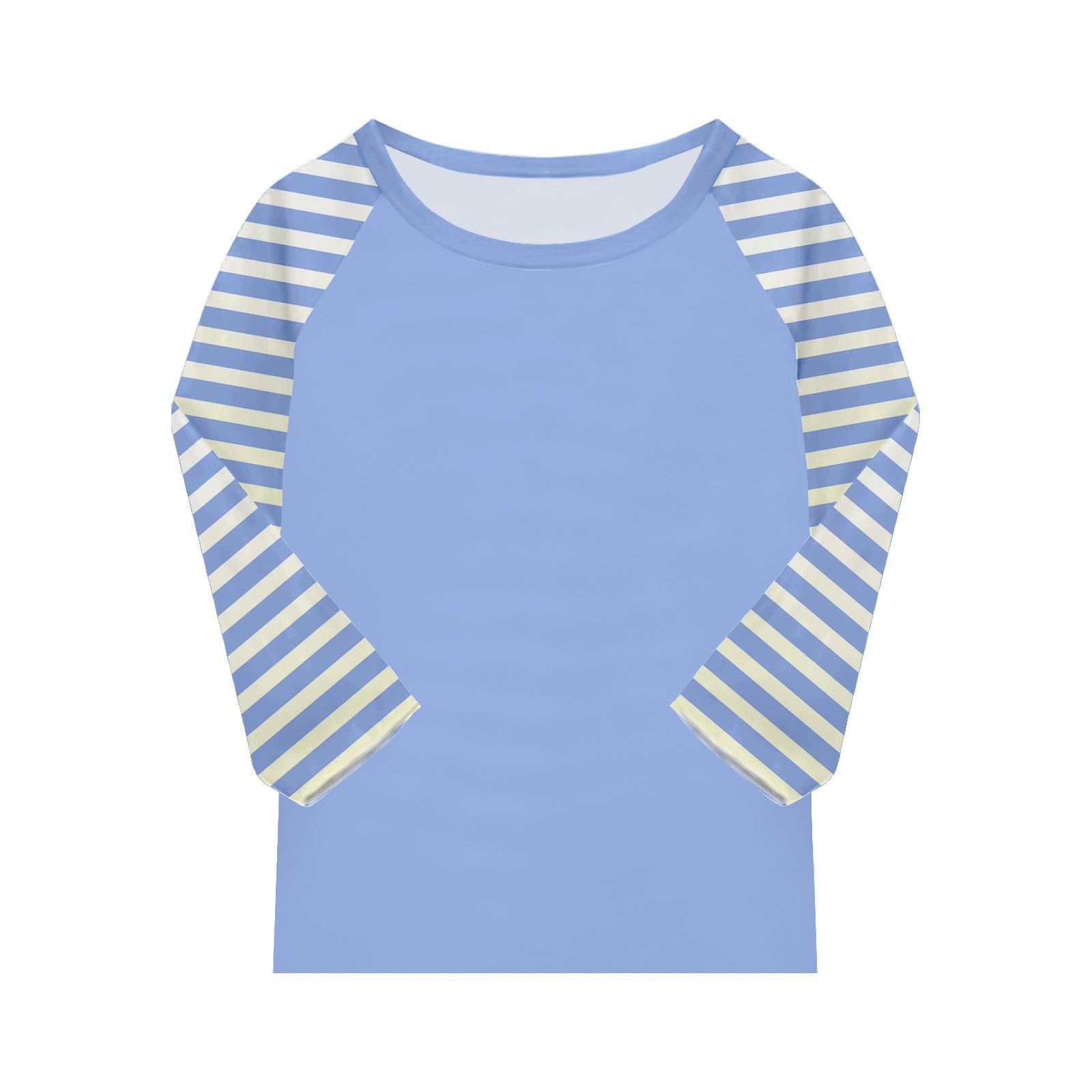 T-shirt à manches raglan pour fille avec manches 3/4 rayées, col rond en coton mélangé doux