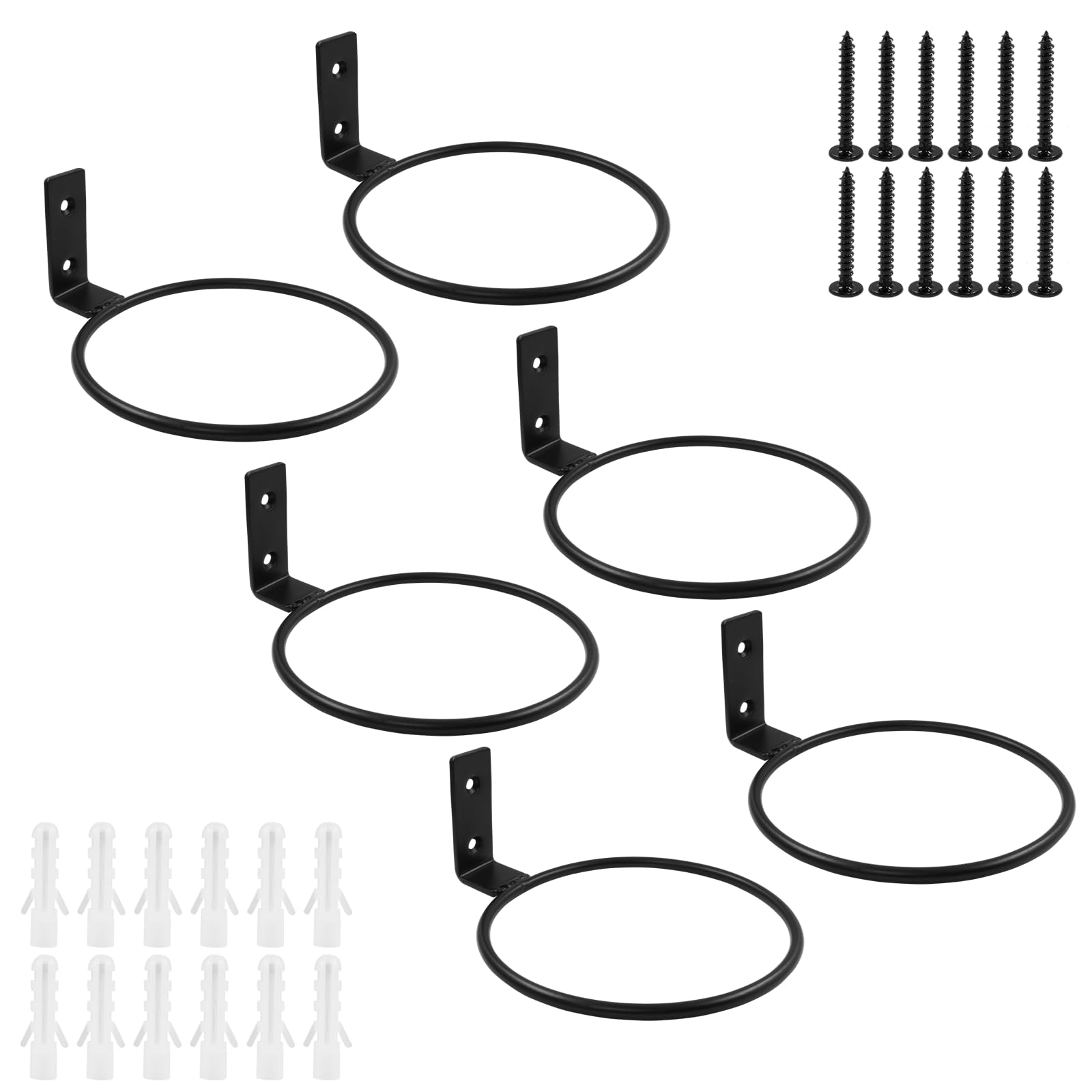 Biaungdo 5 Inch Plant Pot Holder Ring, 6 Pack Flower Pot Hangers Wall Mounted, Metal Planter Hooks Hangers, Matte Black Hanging Plant Stand Ring Hooks Wall Bracket for Outdoor, Indoor