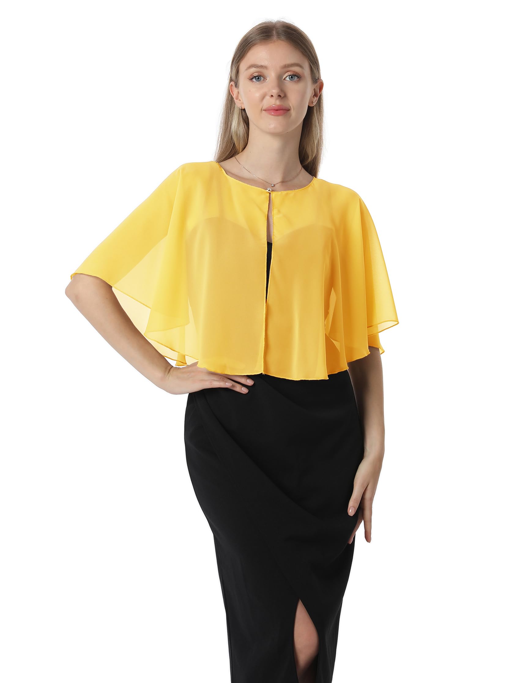 Hotshawl Women's Yellow Gold Soft Capelets Capes Shawls And Wraps For Dress Chiffon Shrug Wedding Cape Cover Up, One Size