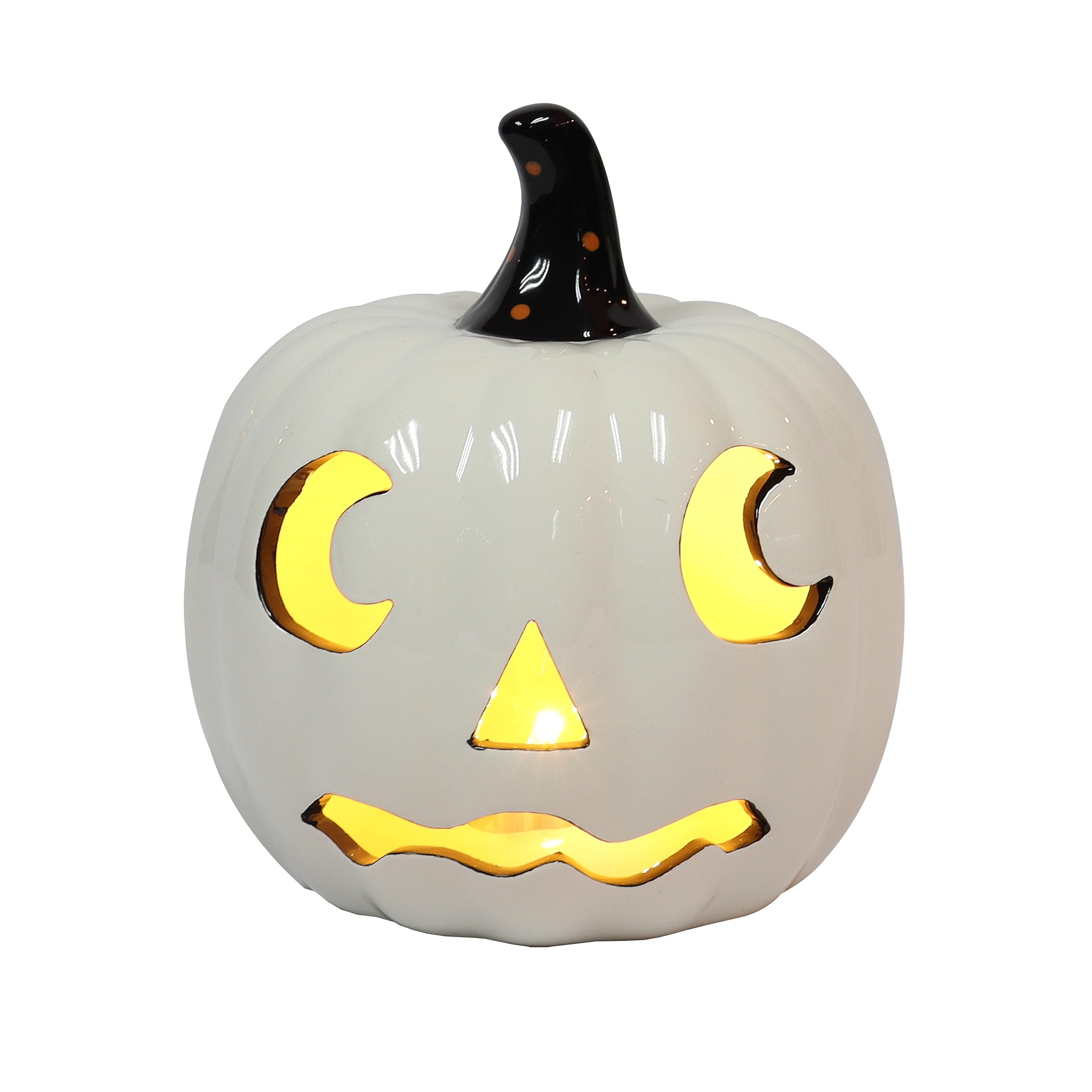 Midnight Manor Halloween LED Lighted Ceramic Jack O Lantern Battery included (White)