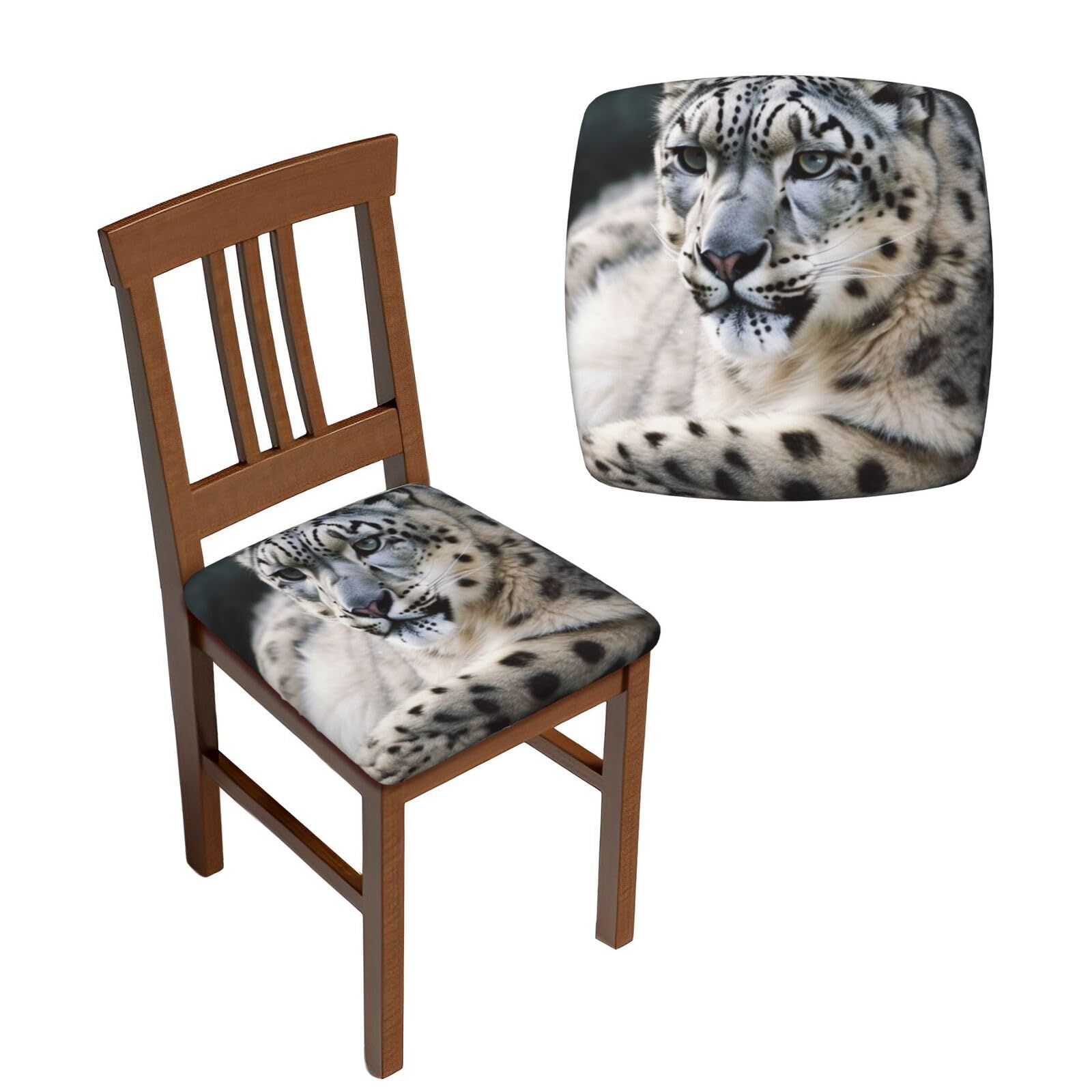 FodPand 2PCS Dining Chair Covers for Dining Room Snow Leopard Chair Seat Cover Stretch Parsons Chair Slipcover Removable Washable Seat Cushion Slipcovers Cover for Kitchen Office
