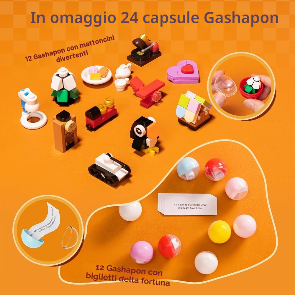 Pantasy Retrò Set di Mattoncini per la Costruzione di una Macchina Distributrice di Gomme da Masticare, con 12 Micro Mattoncini e 12 Biglietti Fortunati per un Gioco Multiplo da Scrivania