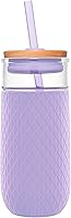 Vista 12 de Ello Devon 18oz Glass Tumbler with Straw, Friction Fit Bamboo Wood Lid and Silicone Sleeve Perfect for Iced Coffee, Tea, and Smoothies