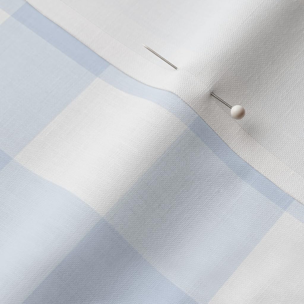Spoonflower Fabric - Light Blue Plaid Buffalo Check Pastel Blue Baby White Cottagecore Printed on Petal Cotton Fabric Fat Quarter - Sewing Quilting Apparel Crafts Decor