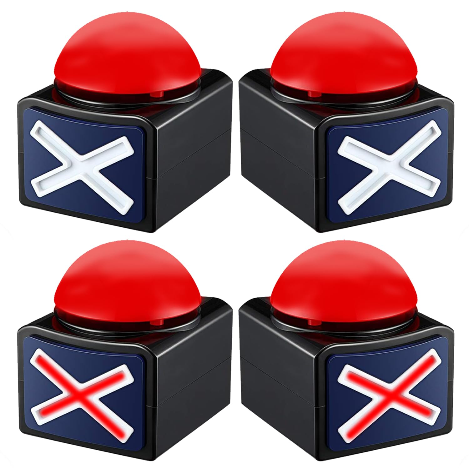 Lot de 4 Buzzer Game Show Buttons - buzzers de réponse avec lumière et Son d'alarme, buzzers pour Les Quiz en Classe, Rassemblement， Trivia Quiz Got Talent et Family Feud Buttons (Lot de 4)