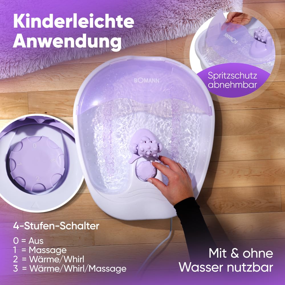 Bomann® Fußbad mit intensivem Whirlpool-Effekt | Fussbad mit Massagefunktion inkl. Massagerolle | Fußbadewanne mit 4-Stufen-Schalter | Fußmassagegerät mit Wasser | Fußwanne FM 8000 CB