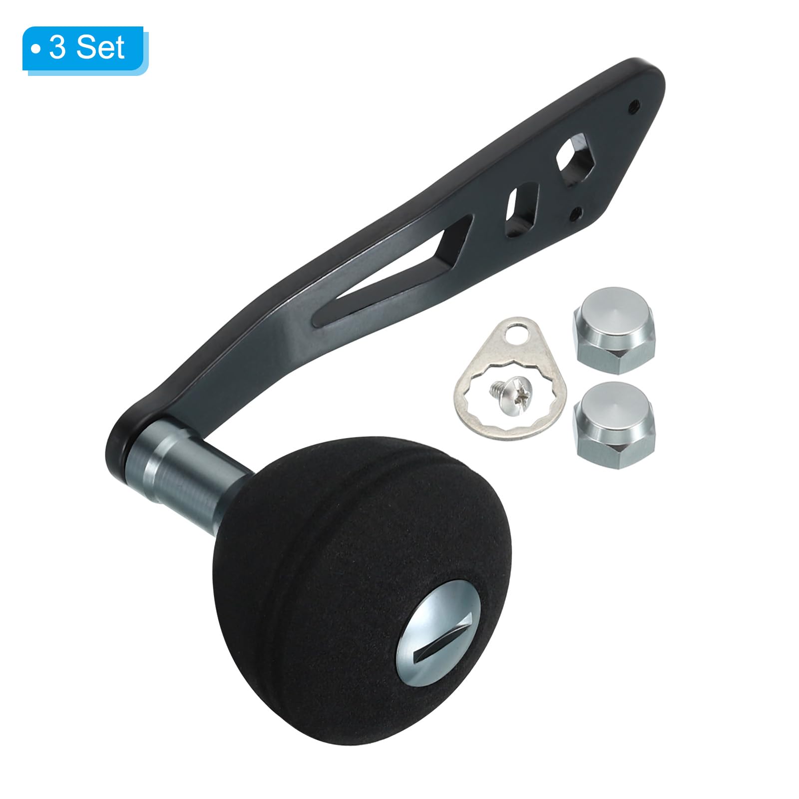 PATIKIL Baitcasting Power Handle - Juego de 3 mangos de carrete de pesca de metal EVA, piezas de repuesto para accesorios de brazo basculante, color negro