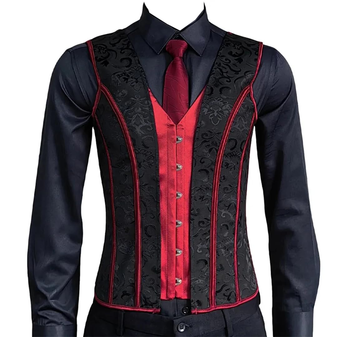 Chaleco de corsé de abdomen para hombre, chaleco vintage con estampado floral, chaleco moldeador con cordones