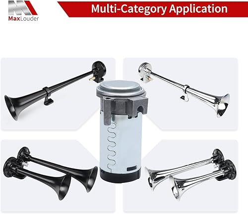 Miniatura 6 de MaxLouder - Compresor de aire de 12 V, bomba de aire para bocina, kit de compresor de bocina de automóvil súper fuerte para cualquier vehículo,