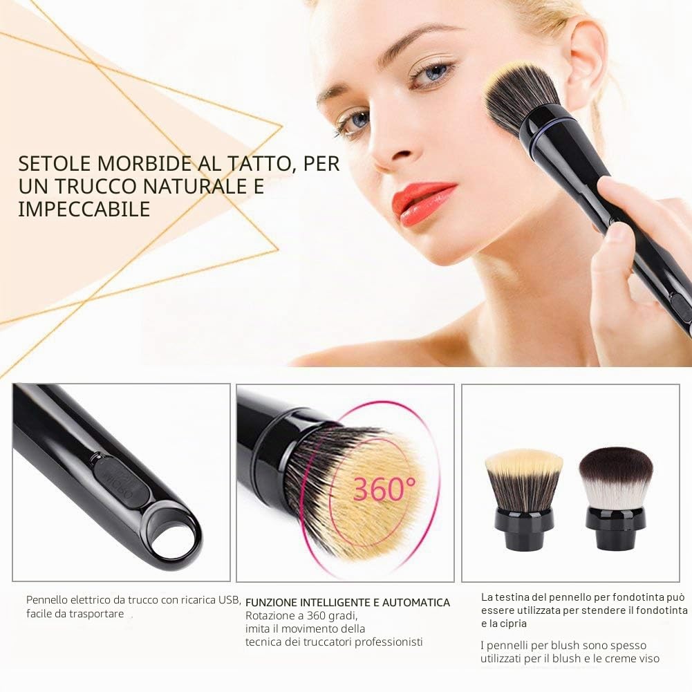 Pennelli per trucco elettrici rotanti a 360°, ideali per fondotinta in polvere e crema, strumenti di bellezza professionali per un’applicazione uniforme sul viso