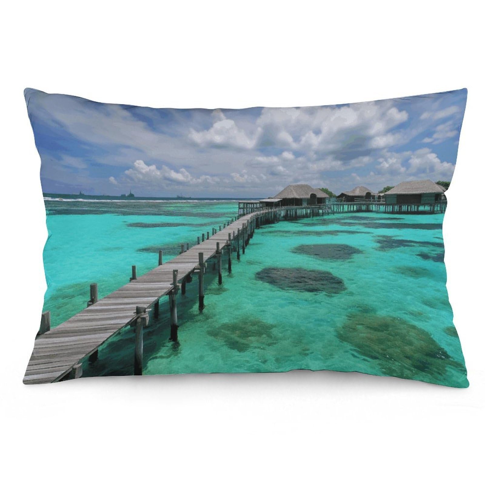 2 Pack Pillow Cases for Hair and Skin, Soft Breathable Pillow Case Covers with Hidden Zipper, Maldives Scenery Pillowcase 12 "x20 Pillow Covers for Sleeping Gift