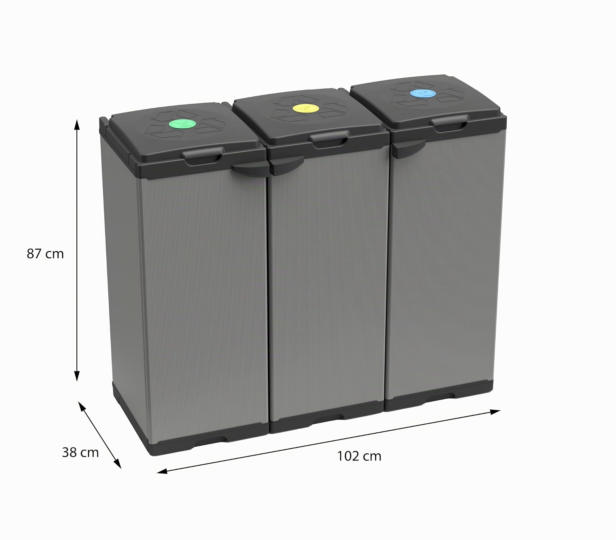 Adventa: Schrank Tris für Mülltrennung aus Kunststoff, einfach zu montieren, modulares System, geeignet für Säcke von 80 – 110 l, robust, für Innen- und Außenbereiche, 102 L x 38 T x 87 H cm