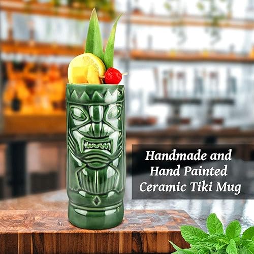 Miniatura 4 de Tiki Mugs - Juego de 4 tazas de cóctel de cerámica hawaiana Luau para fiesta, vasos de cóctel exóticos, Tiki Bar profesional hawaiano para fiestas,