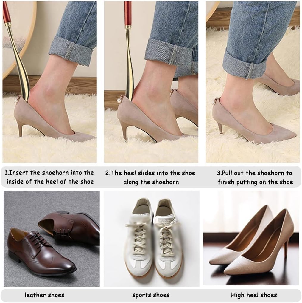 calzador mango largo, Cuerno for zapatos duradero, clásico y elegante, de aleación de acero, cuchara for zapatos delicada for el hogar con mango largo, ayudante portátil for zapatos de viaje con mango