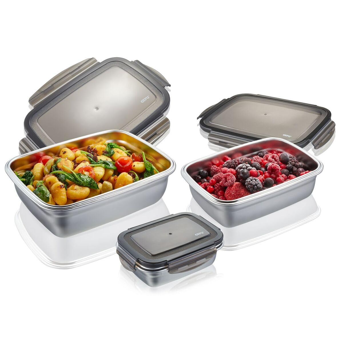 GEFU MONDI Set 3 Ciotole In Acciaio Inox Con Coperchi Ermetici – 1L, 2.5L, 4.5L, Impilabili, Lavabili In Lavastoviglie - 4