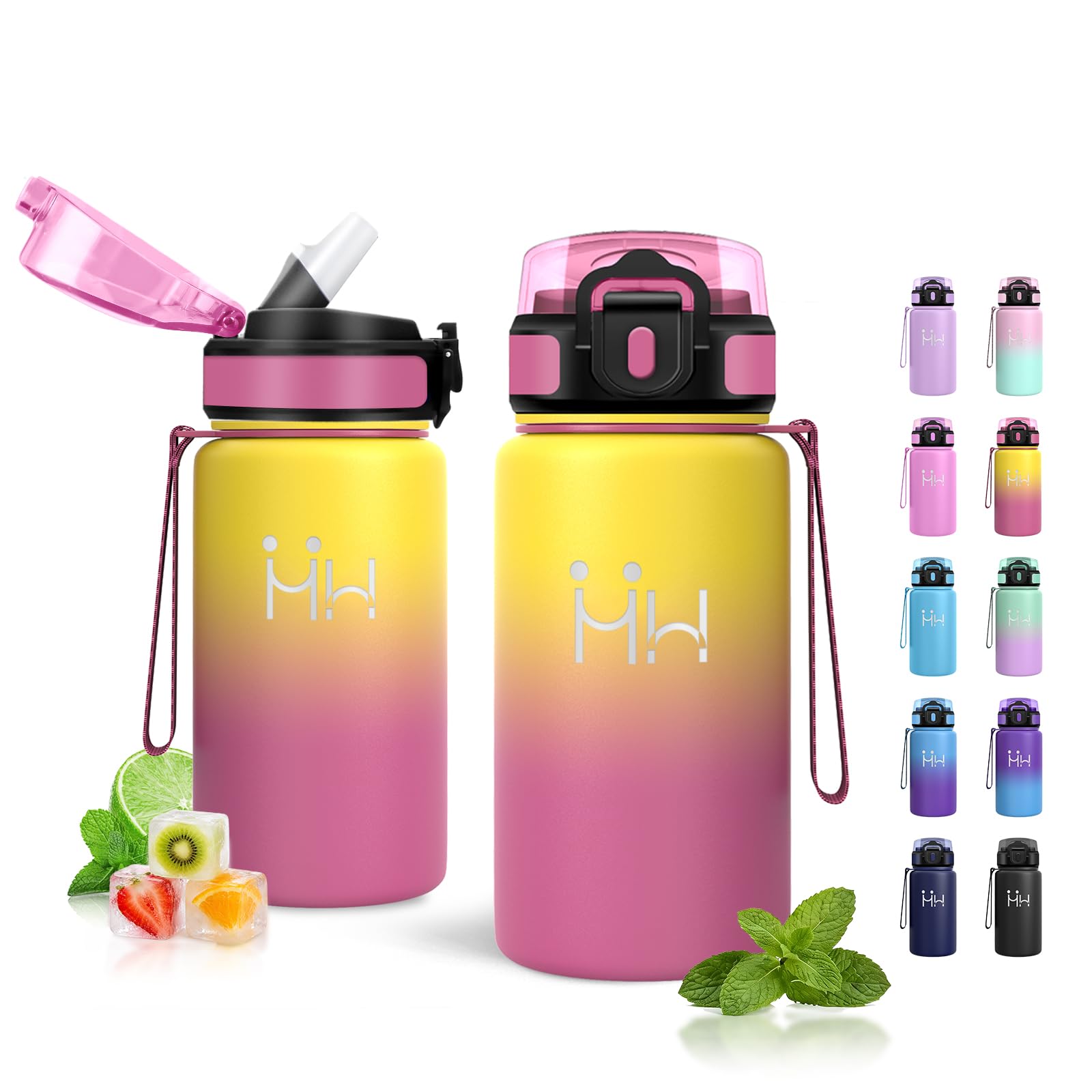 JAPORIA 500ml Insulated Water Bottle BPA Free Water Bottle with Straw Double Wall Insulated Reusable Water Bottles for School, Office, Camping, Hiking