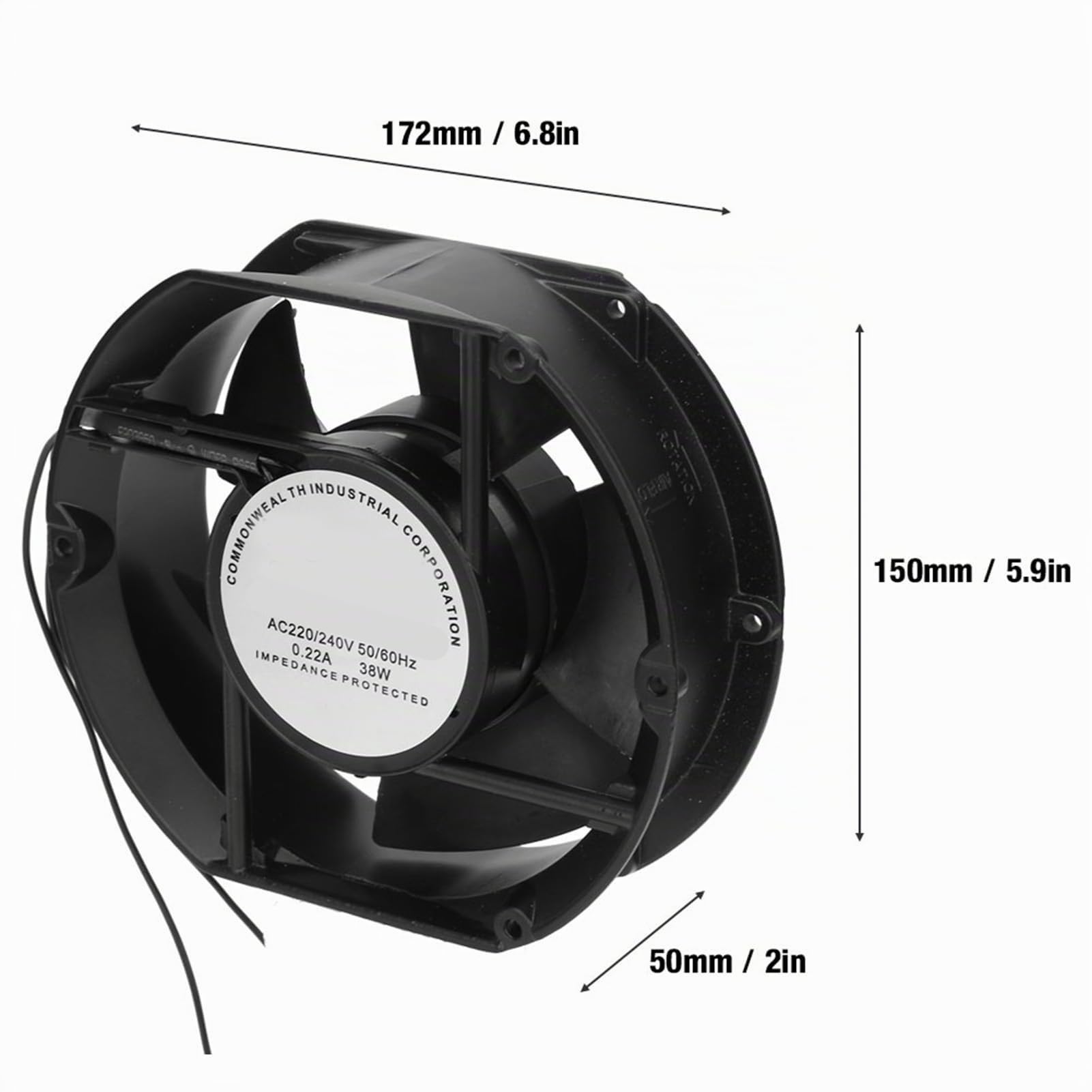 Ventilatore Assiale AC220V 38W FP-108EX-S, Ovale con Cuscinetto a Sfere, 172x150x50mm, per Ventilazione e Raffreddamento