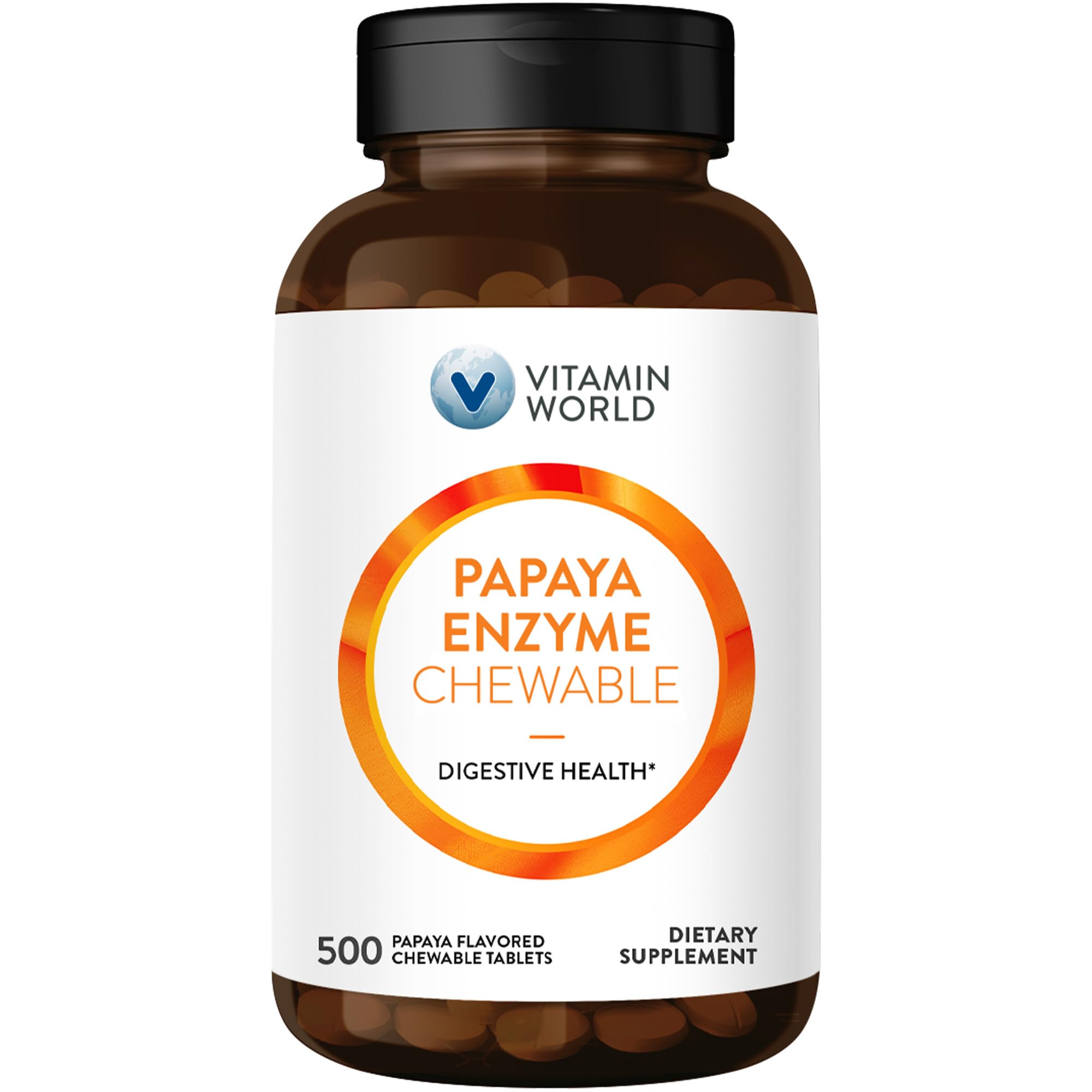 Papaya Enzymes Chewable 500 Tablets - Papain, Amylase & Protease for Digestion & Nutrient Absorption, Papaya Flavor, Gluten Free