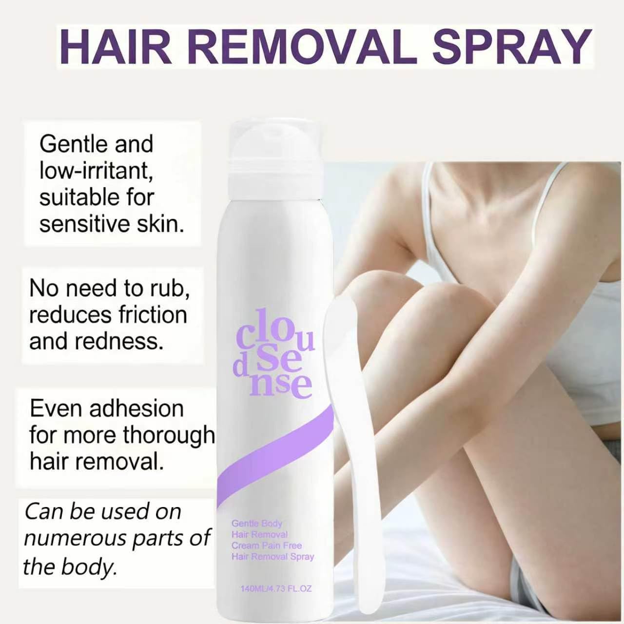 Kit Spray Depilación Lisa para Mujeres y Hombres, Bikini Indoloro, Piernas, Axilas, Depilador de Acción Rápida para Piel Sensible, Depilador Corporal Delicado con Aloe y Ácido Hialurónico (3PCS)