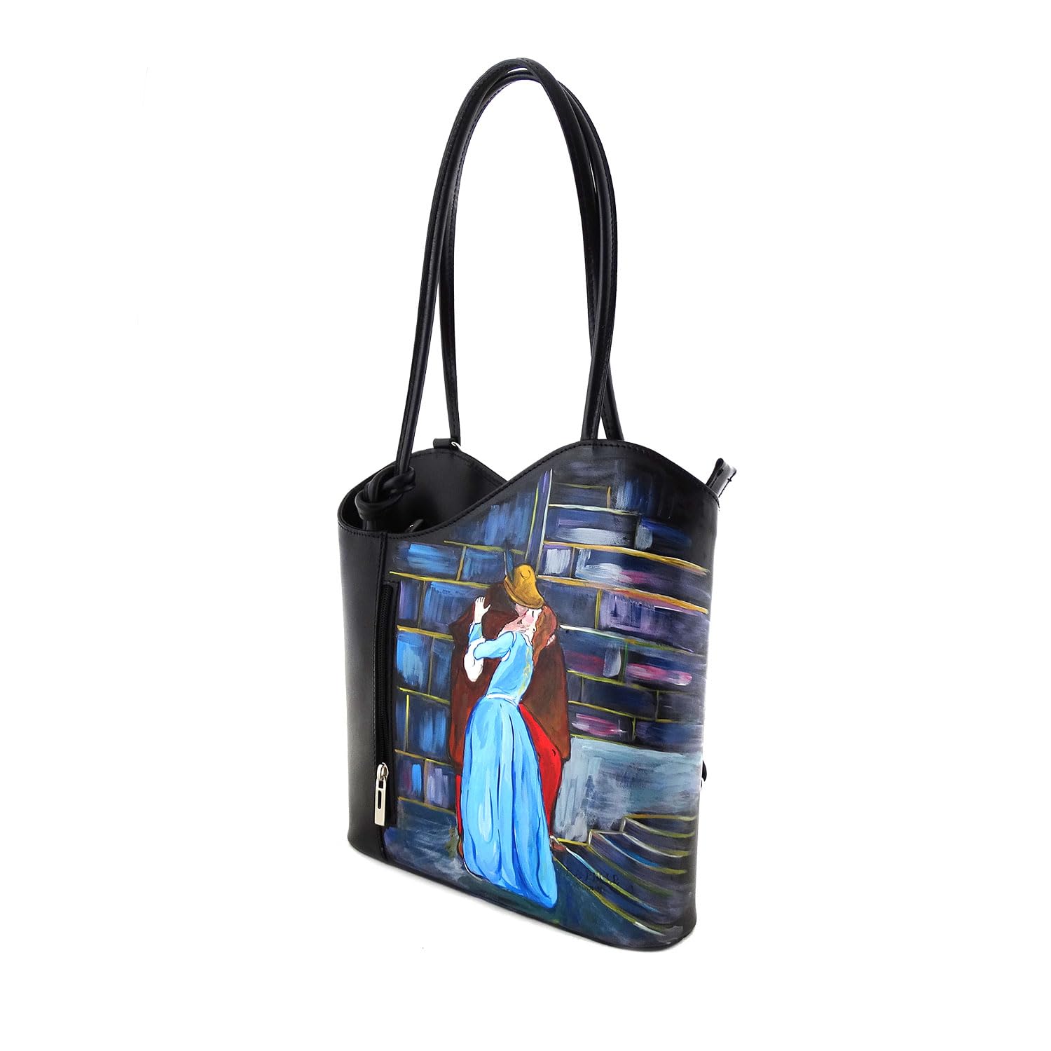 Arte Lisanti Borsa in Pelle Dipinta a Mano – IL BACIO DI HAYEZ – a Mano, a Tracolla, Pochette Donna, Idea Regalo, Artigianato Italiano, Made In Italy, Vera Pelle, Tote Bag, Elegante Di Alta Qualità