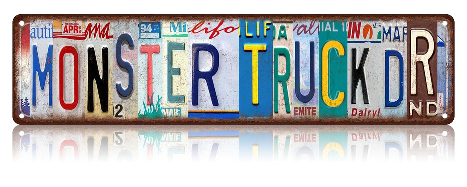 ZDQY CHZH Monster Truck Dr Metal Tin Sign Funny Vintage Slim Street Signs 16 x 4 Inch Wall Art for Home Farmhouse Bar Cafe Garage Indoor Outdoor Decor