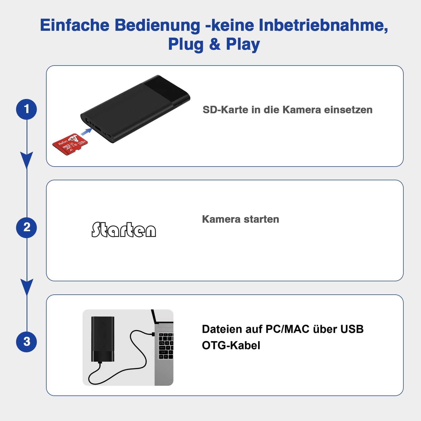 WIWACAM 2K Mini Kamera, 5000mAh Akku, Bewegungsmelder und lokale AI-Erkennung, microSD-Karte Steckplatz