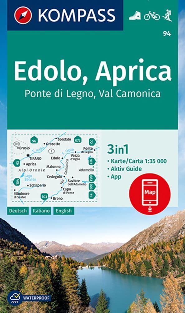 Edolo / Aprica D/I + Aktiv Guide (94): 3in1 Wanderkarte mit Aktiv Guide inklusive Karte zur offline Verwendung in der KOMPASS-App. Fahrradfahren. Skitouren.