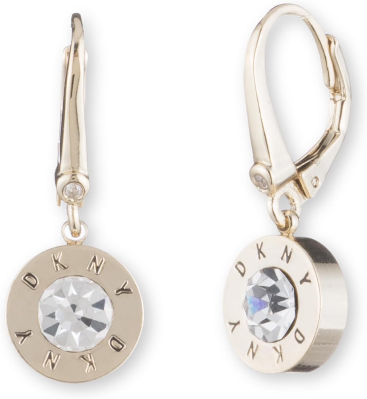 Logo Stone Drop Earrings for Women with a Crystal Stone in Gold or Silver Tones