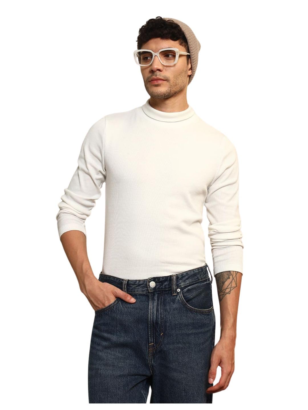 tandul Men's Solid White Full Sleeve Sweater - Polyester Blend Sweater for Men Soft & Breathable & Comfortable Outfits for Office, Casual, Festive & Party (11958)-picture-10