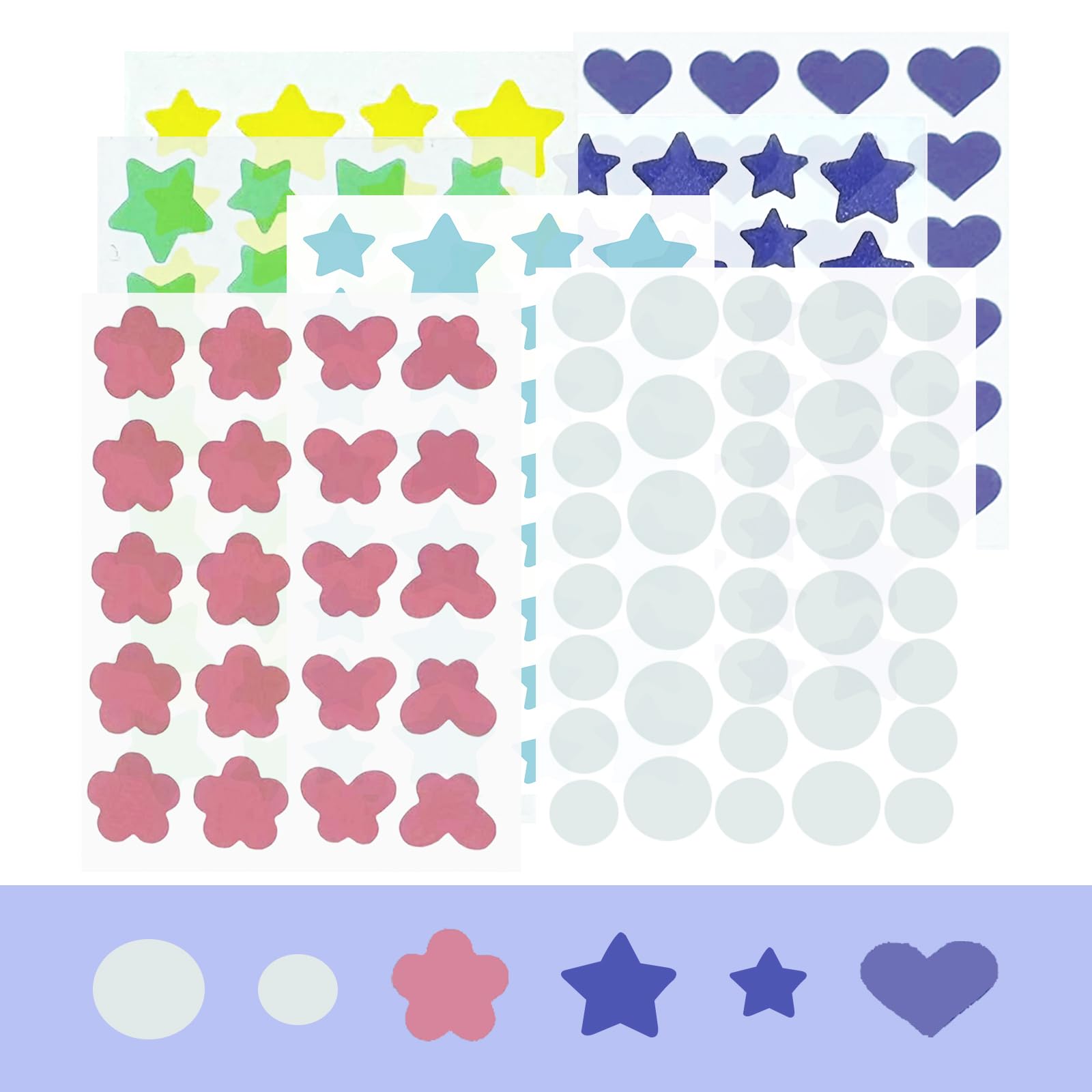 192 parches para acné y espinillas, con estrellas, hidrocoloide, para el acné, parches de color antiespinillas, 5 formas para uso diario