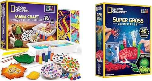 Miniatura 1 de NATIONAL GEOGRAPHIC Mega Arts and Crafts Kit para niños  Kit de mosaico, kit de pintura de mármol y kit de cerámica de arcilla seca al aire y kit de