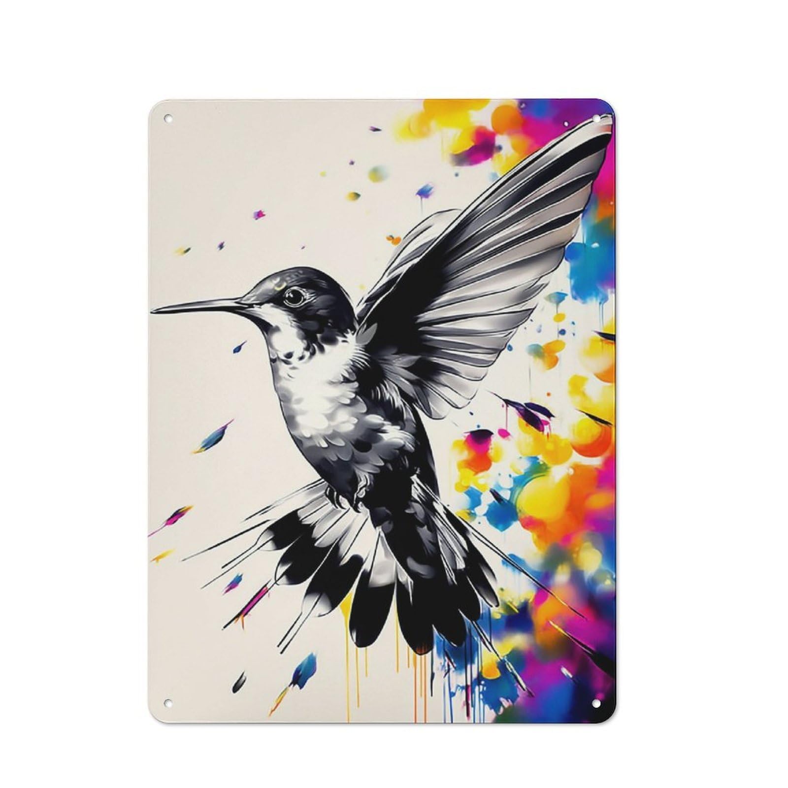 Junmoney Colorful Hummingbird Flight Art Industrial Decorative Metal Plaque 40X30cm, Studio Wall Art For Flat, Bar, Studio Or Gallery Wall