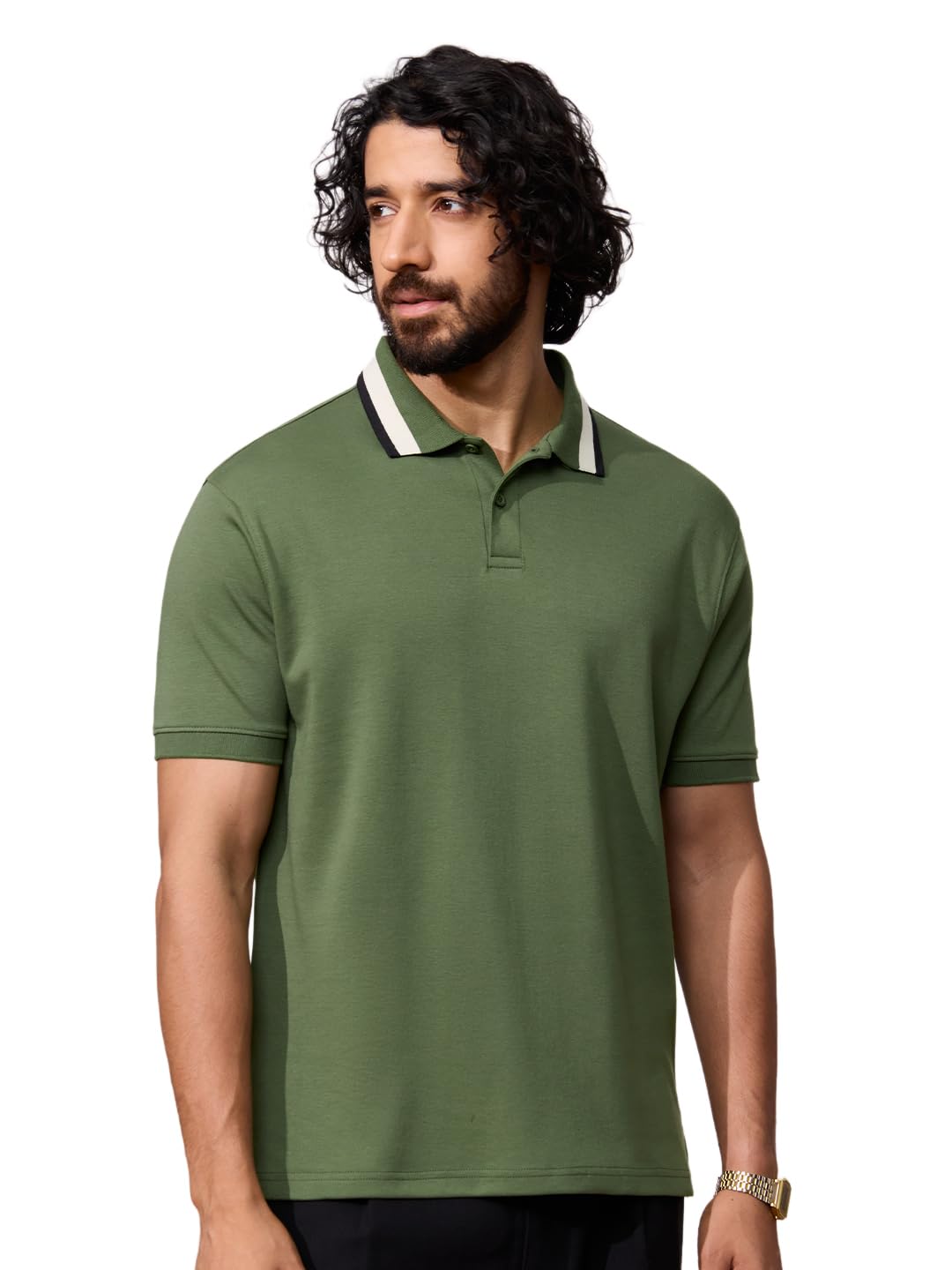 the souled store Pique Polo: Men and Boys Short Sleeve Spread Collar Solid Textured Fabric Casual Everyday Office Wear Regular Fit Cotton Polos-picture-30