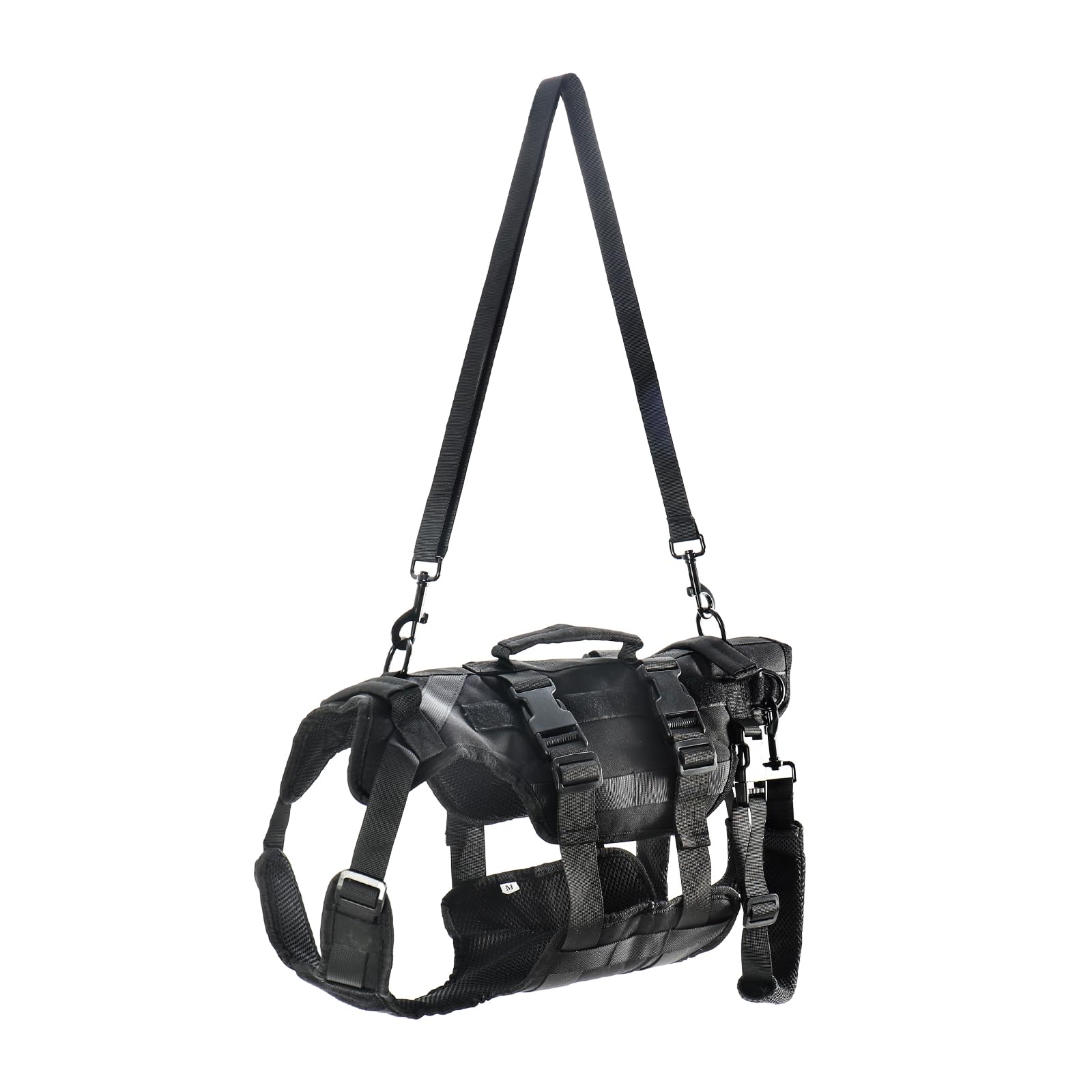 Arnés para Perros, Ajustable con 3 Asas, Ayuda para pasear a Perros, arnés para adiestramiento, Paseos y Actividades al Aire Libre, Negro, Talla M