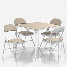VECELO 5-Piece Folding Card Table Square and Chair Set with Collapsible Legs & Vinyl Upholstery,Portable for Indoor & Outdoor, Beige