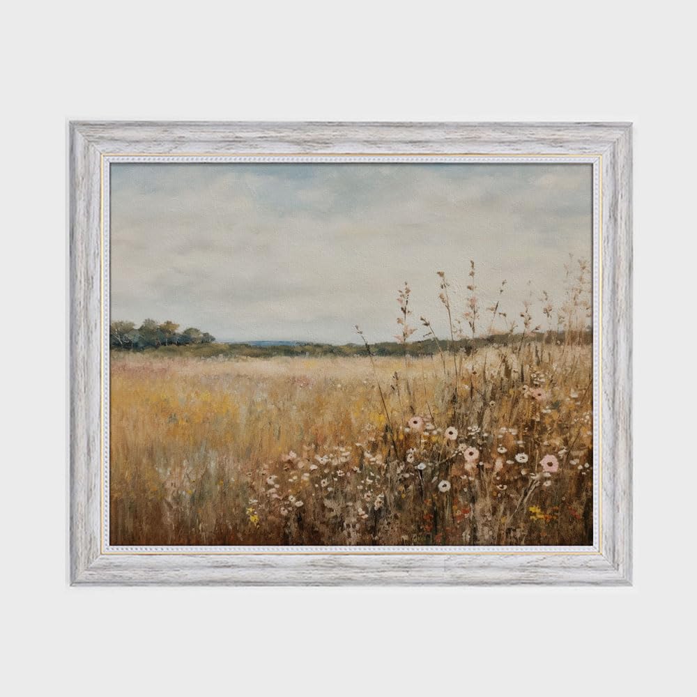 Snapklik.com : Wildflower Field Landscape Oil Painting Print, Vintage ...