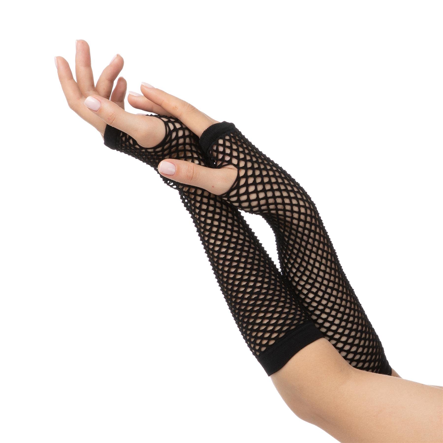 Long Fishnet Gloves Fingerless Party Fancy Dress Rave TUTU 1980s Hen Night (Black)