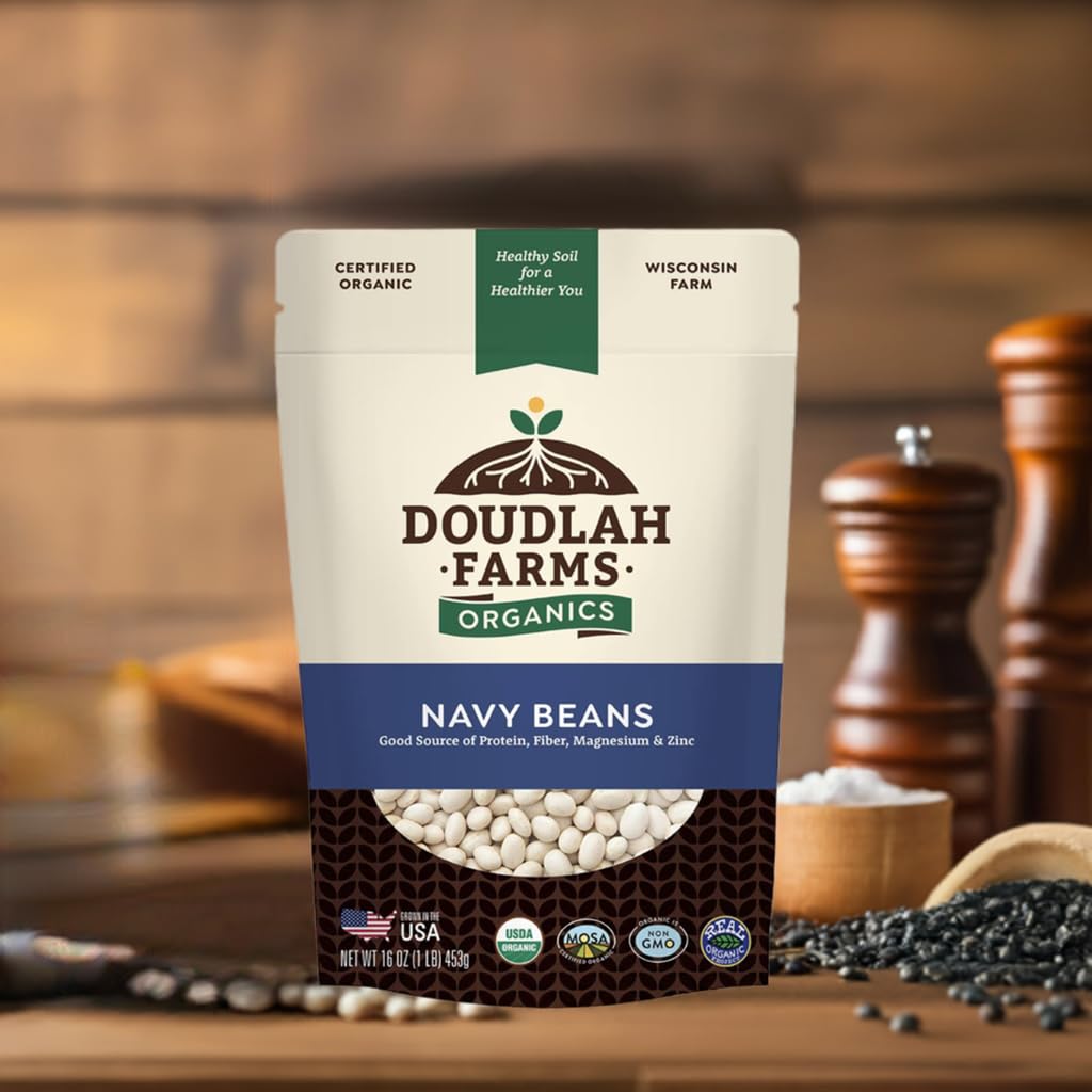Organic Navy Beans 5 lb - Non-GMO, USDA Organic, Tested Clean Certified, Vegan - Rich in Fiber & Protein for Soups, Burritos, Salads & Chili - Grown In USA, Farmed From Regenerative Soil by Doudlah Farms