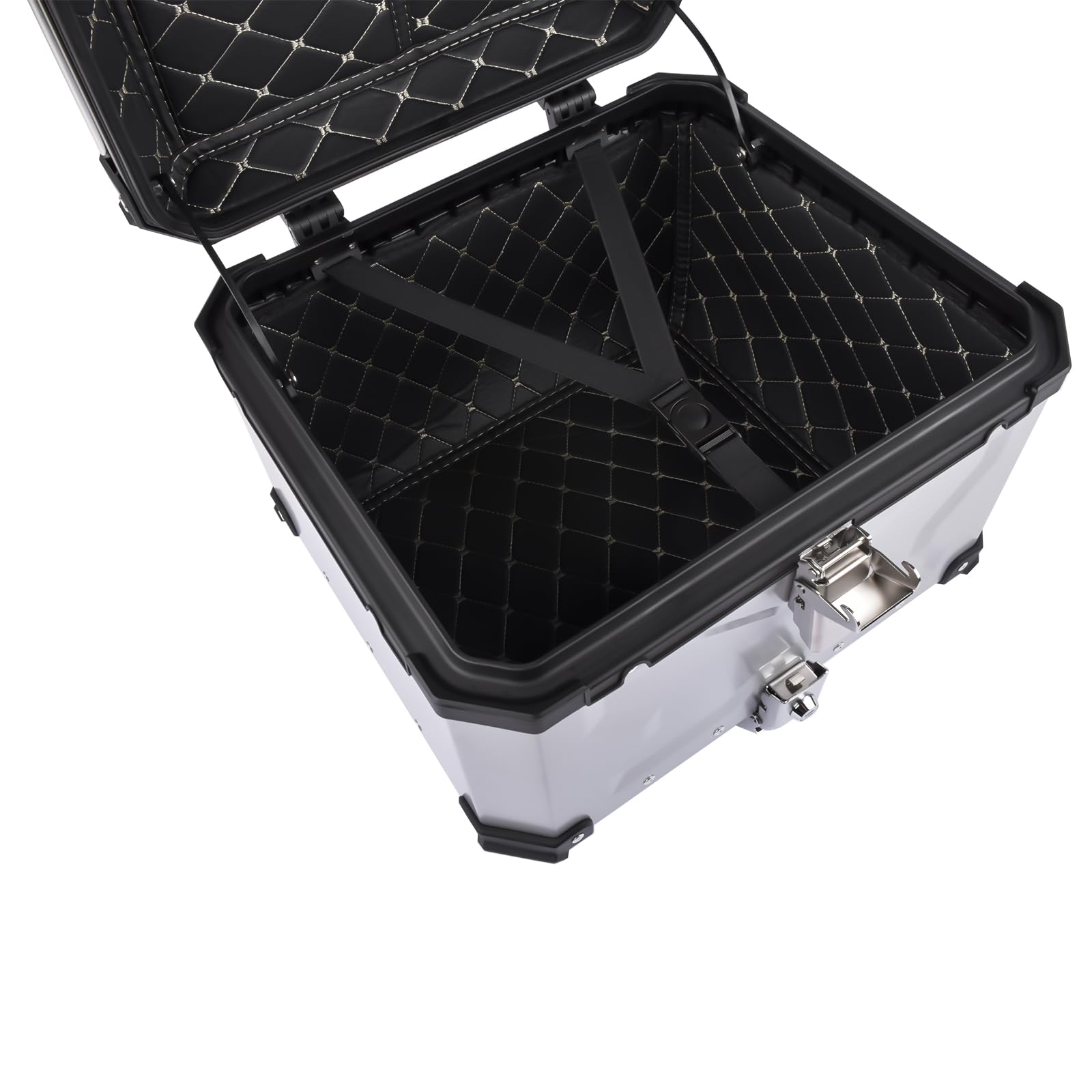 55L Coffre à bagages universel pour moto, argenté, coffre arrière en aluminium, étanche
