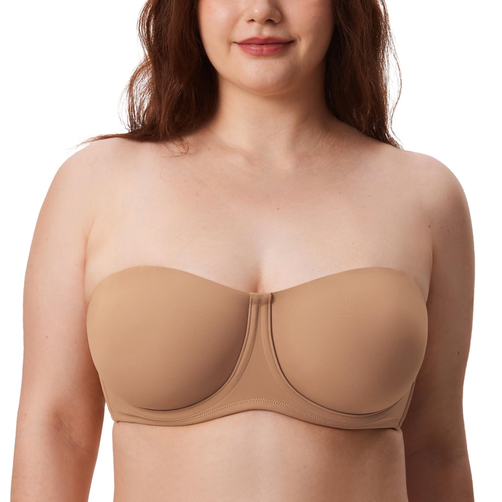 DELIMIRA Confishape Strapless Bras for Women - Full Coverage Plus Size Bandeau Underwire Unlined Bra
